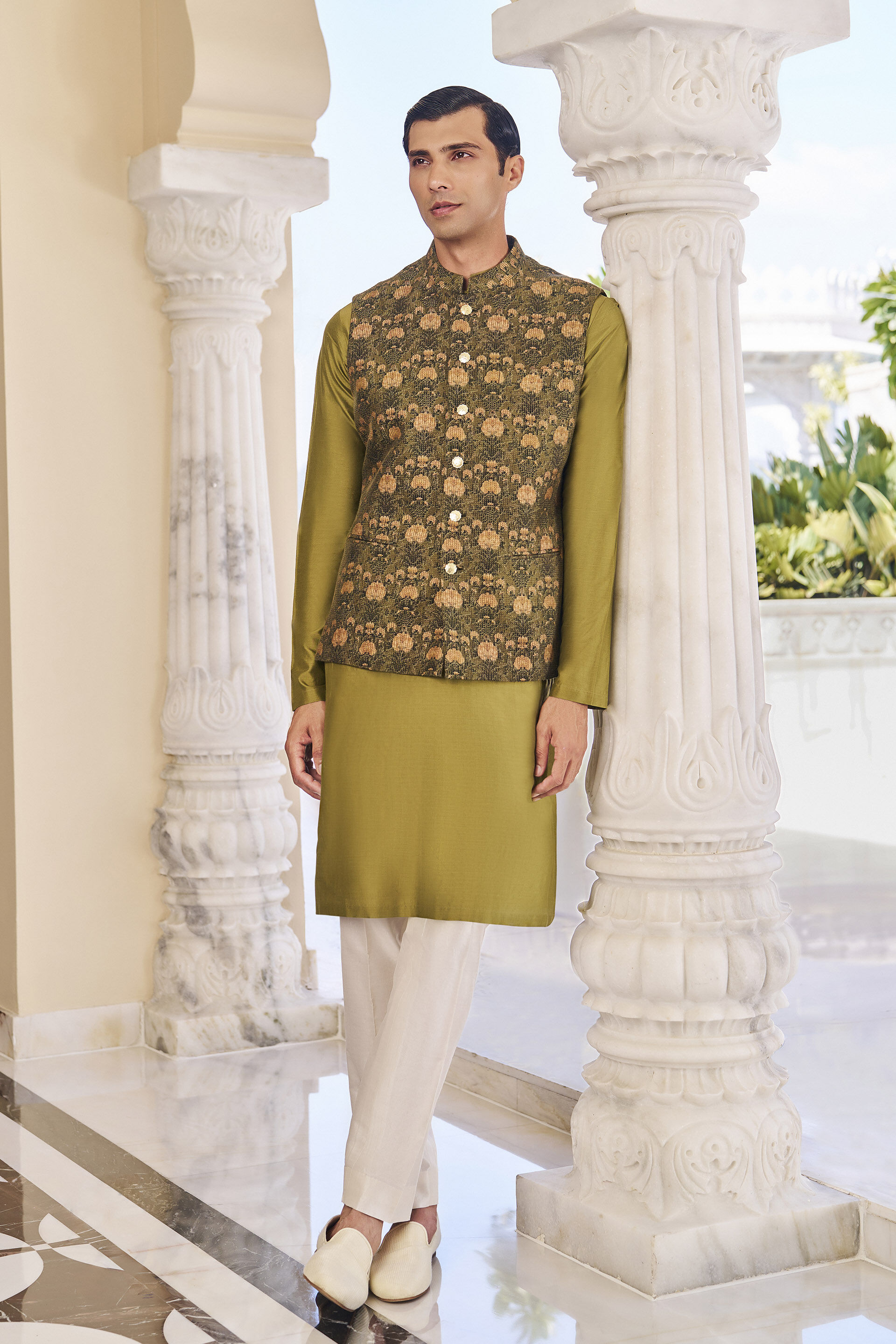 Aarav Olive Green Nehru Jacket